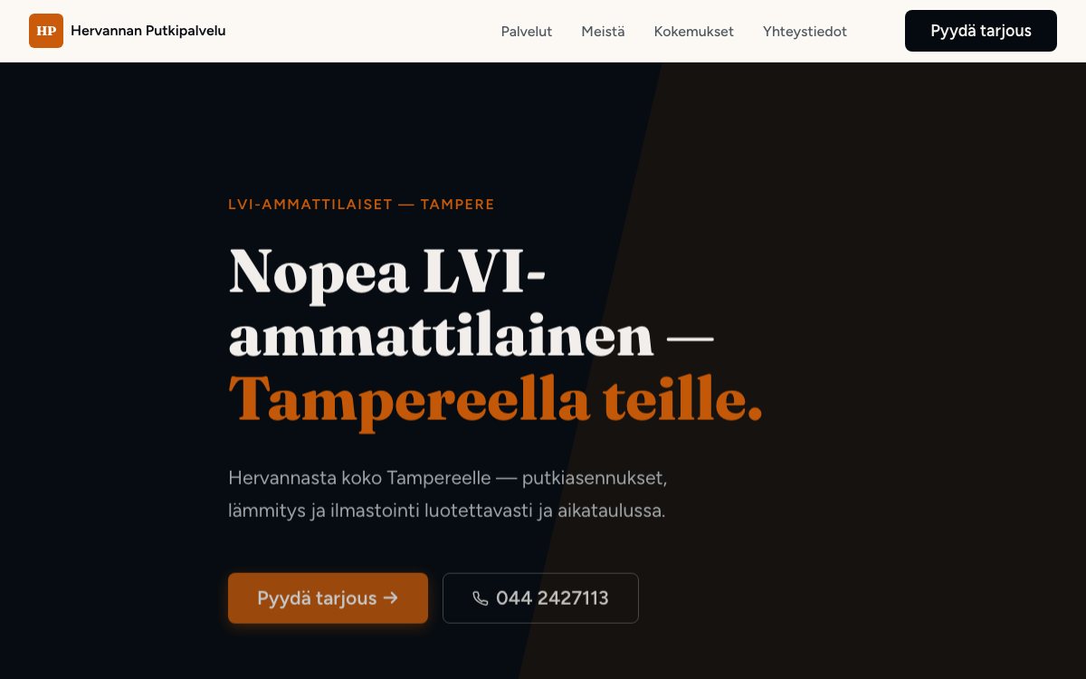 Hervannan Putkipalvelu website screenshot